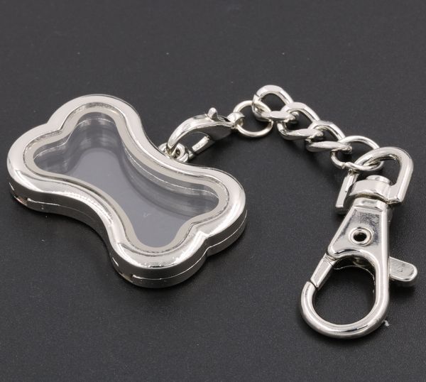 

38mm dog bone shape floating diy locket keychain glass memory fitting with floating charms, Silver
