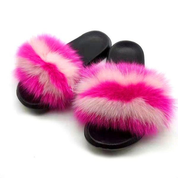 

summer fluffy flip flops women real fur slippers home women fur slides woman furry sandals house shoes warm slippers flats, Black