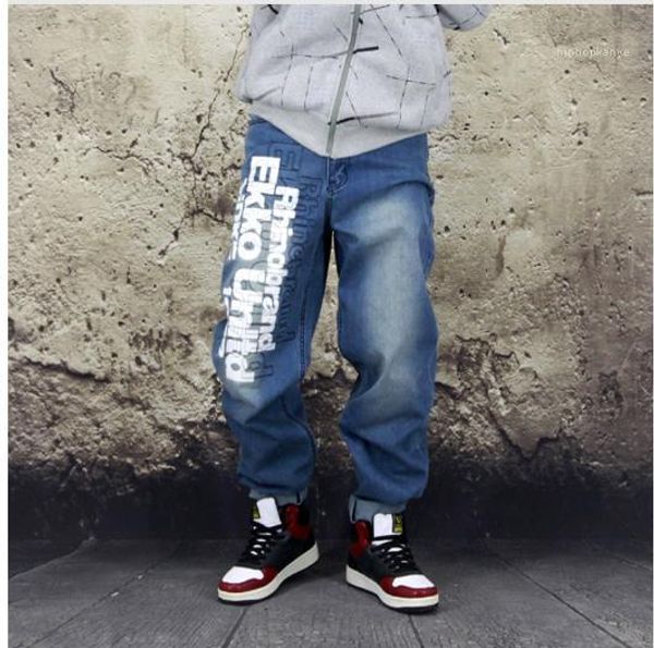 

loose hip hop rapper pants spring autumn fashion skateboard mens designer jeans plus size letter straight mens jeans, Blue