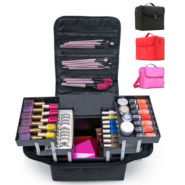 

fashion women makeup organizer large capacity multilayer clapboard cosmetic bag case beauty salon tattoos nail art tool bin