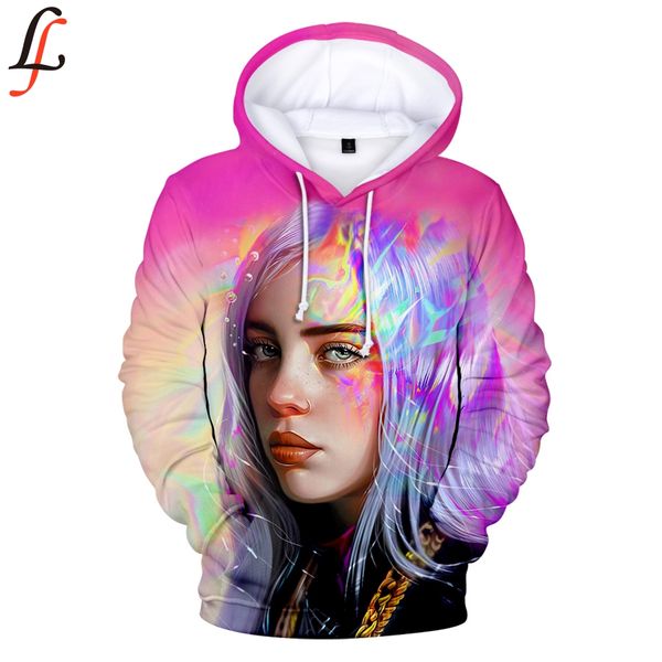

3d billie eilish hoodies women/men cozy vogue girl's boy's k korean ldol billie eilish sweatshirts harajuku coats hip hop, Black