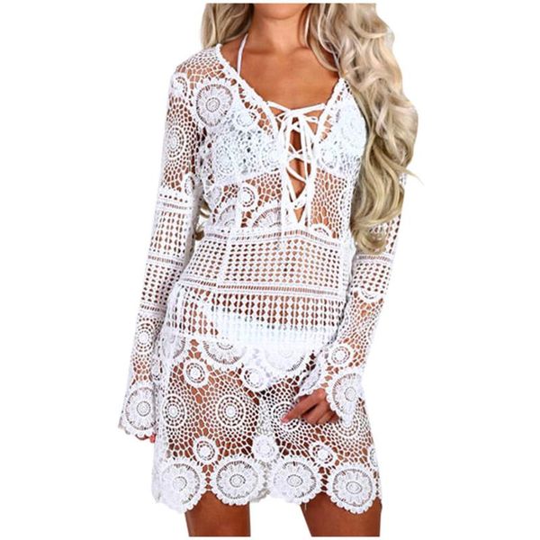 

women' beach cover up long sleeve fashion hollow dress beach cover up fashion personality leisure 2020 trends, Blue;gray