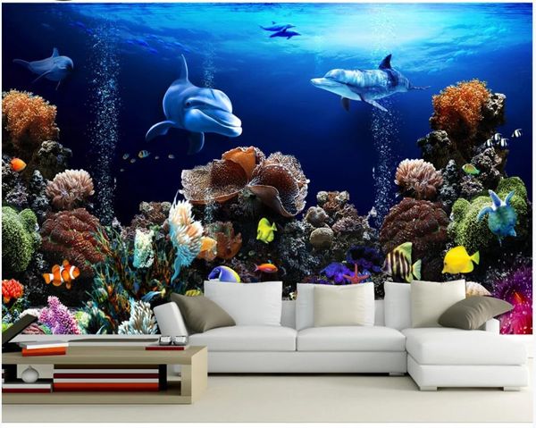 

custom p wallpaper for walls 3 d murals new mediterranean sea underwater world dolphin living room tv background wall papers