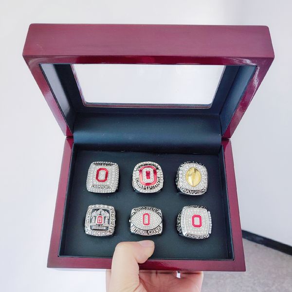 

2002 2008 2009 2014 2015 2017 ohio state buckeyes national championship ring with wooden display box set men fan gift drop shipping, Golden;silver