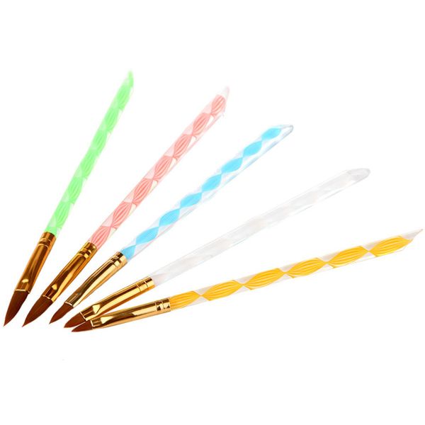

5 pcs/set manicure tool nail art pen makeup carving acrylic paint brush rhinestone gel crystal soft liner drawing durable, Yellow