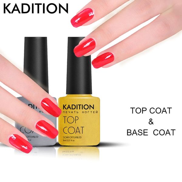 

kadition 8ml layer sticky base coat long lasting coat uv led lamp cured art nail gel polish shiny manicure gel varnish, Red;pink