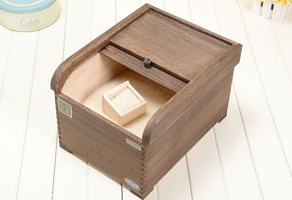 

japanese wooden rice container stocker grain wood finish rice bin storage box environmental kitchen organizer box moistureproof