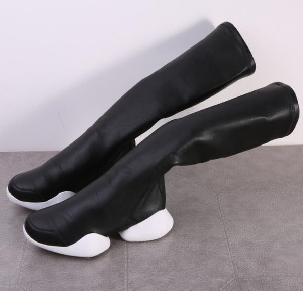 Горячие продажи-LTTL мужские сапоги подковы стремятся кожаные моды тренеры зимние колена высокие квартиры причинно-следственные люди черные туфли снежные ботинки большой размер