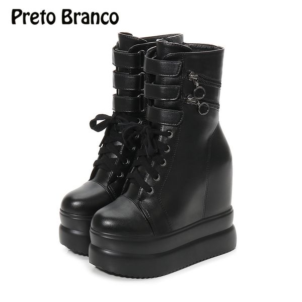

preto branco fashion ultra-light and thick-bottom shoes autumn winter night club high school cylinder boots zyw-188-5, Black