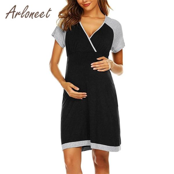 

maternity dresses arloneet clothes women dress short sleeve solid breastfeeding summer ladies pregnancy casual, White