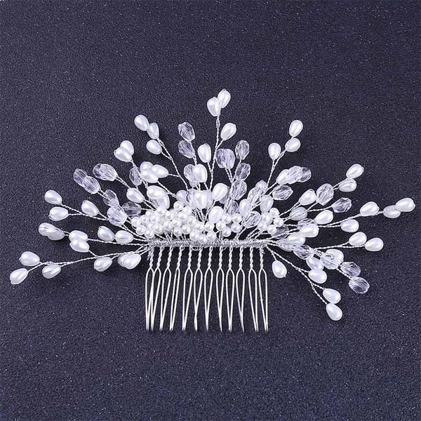 

silver pearl crystal beads bride hair comb hair combs headpiece tiara de noiva women wedding accessories bridal jewelry sl, Golden;white