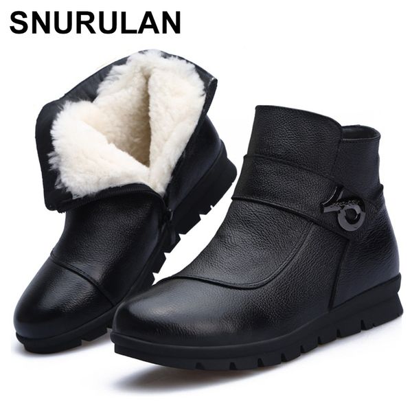 

snurulan 2019 women's winter boots made of thick wool; warm winter ankle boots; women's shoes with flat soles; waterproof shoes, Black