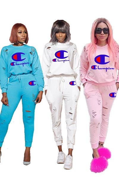 

champion women tracksuit long-sleeved sweater sportswear brand letter embroidery burning flower tow pieces set outfits s-3xl 998, White
