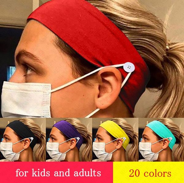 

sports headbands with button for face mask cotton elastic ear protection mask holder head band for adults kids headscarf accessories d8506, Slivery;white