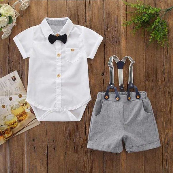 

newborn infant baby boys bowknot button gentleman clothes shirt bib shorts outfits set 2020 fashion elegant sets, White