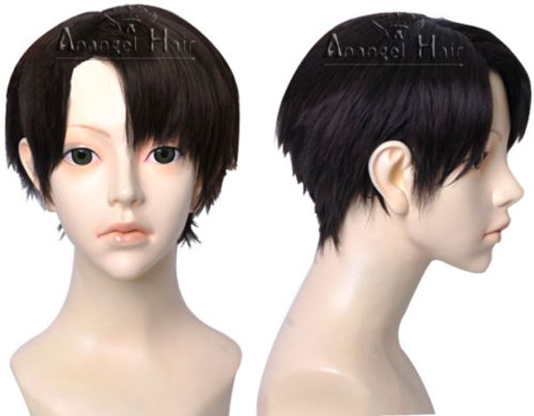 

dark brown attack on titan levi cosplay wig synthetic short costume hair wigs, Black