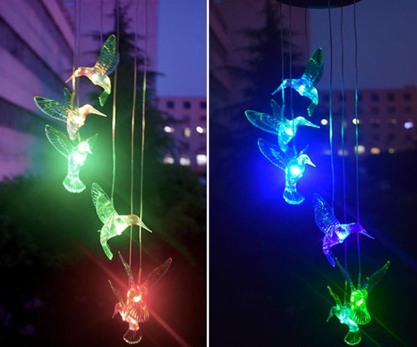

humming bird led solar night light romantic windbell lights wind chime lamp string lamp color changing for patio yard decor