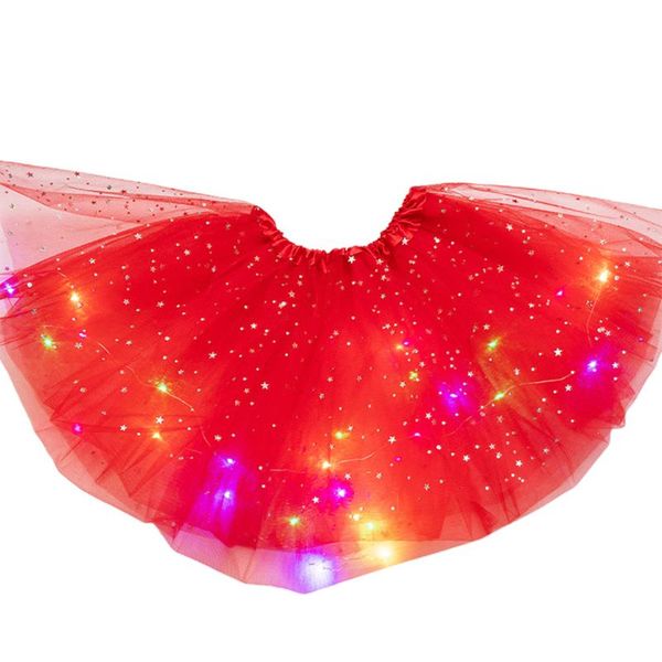 

kids girls led light up glitter star sequins ballet dance tulle tutu skirt 3-12t