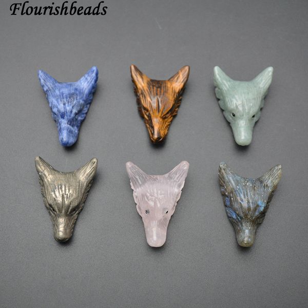 

1pc natural semi-precious stone carved wolf head pendant fit necklace making, Silver