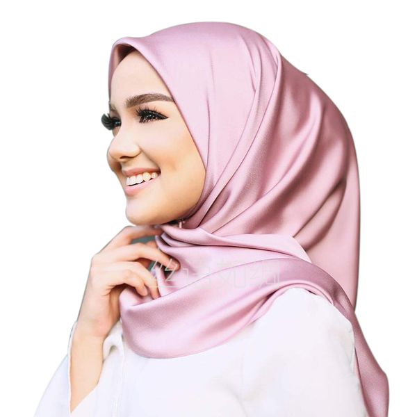 

lakysilk]new 2019 solid color women large square scarves wraps satin silk scarf brand head scarf ladies girls pink muslim hijab