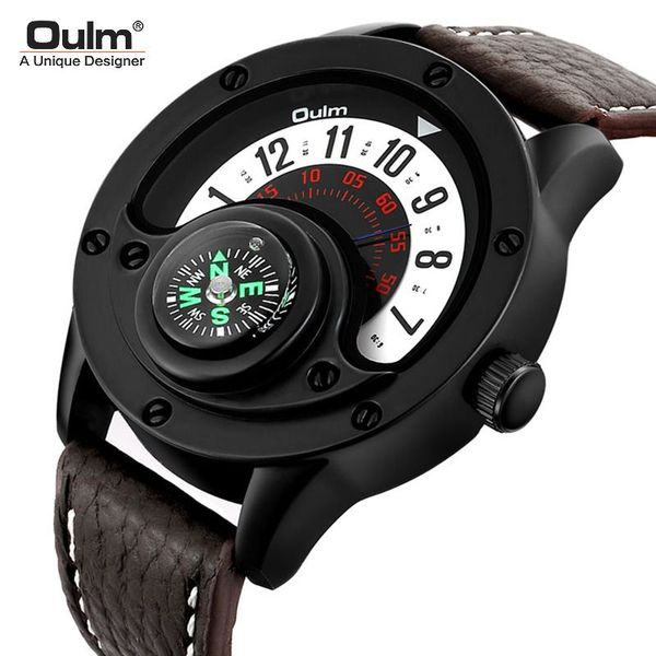 

oulm leather men's watch luxury quartz watch men's watch ing, Slivery;brown