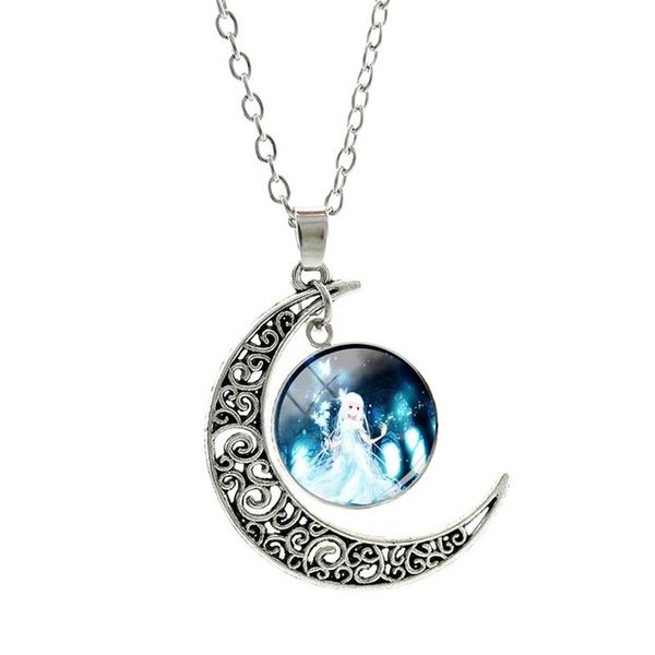 

fashion cartoon comic picture moon pendant necklaces round glass necklace for girlfriends women beautiful charm dm26, Silver