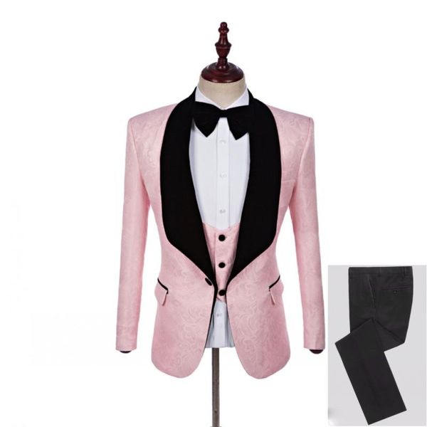 

new arrival one button pink paisley groom tuxedos groomsmen shawl lapel mens suits blazers (jacket+pants+vest+tie) w:1252, White;black