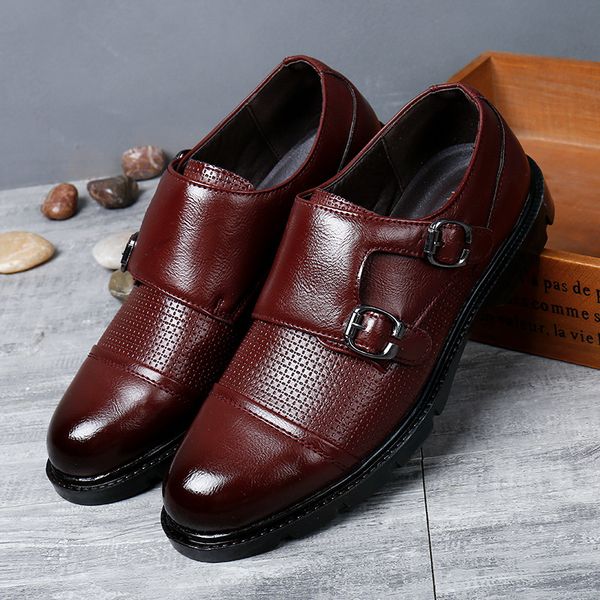 

2020 new autumn mens round toe shoes mens brock fashion shoes korean youth business casual leather shoes mens set of feet, Black