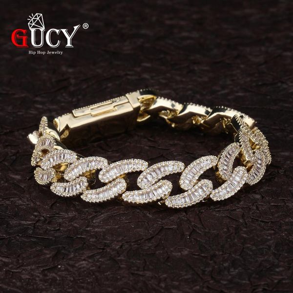 

gucy 14mm chunky miami lock clasp cuban link bracelet charm gold silver iced out cubic zirconia men's hip hop rock jewelry, Black