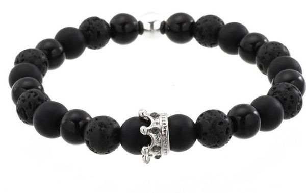 

8mm ty234 gold silver micro pave cz zircon cubic zirconia bracelet adjusted black volcanic lava crown agate onyx crown bangles