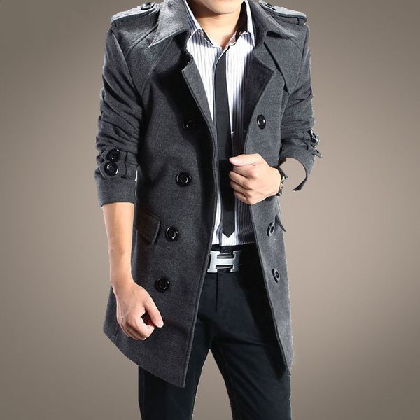 

trench coat men 2019men's lapel double-breasted trench coat men's medium length slim, Tan;black