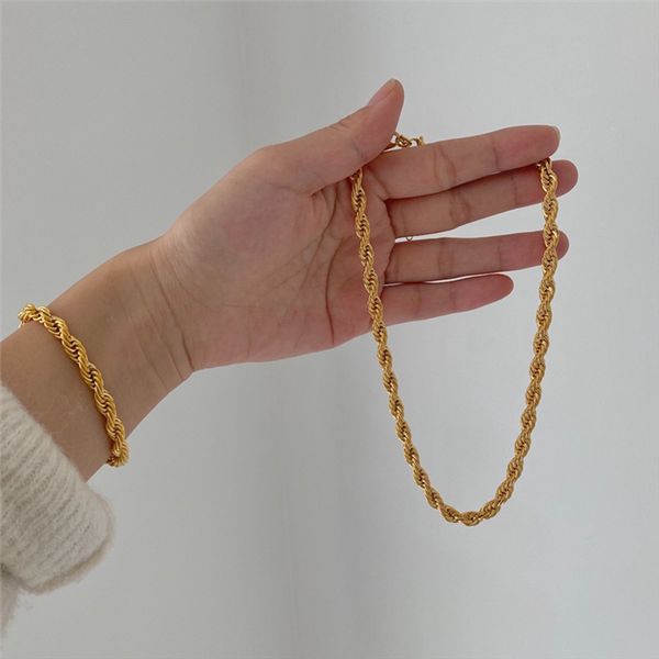 

western street fashion twist strand 5mm / 3mm thick bracelet necklace chain clavicle titanium steel plating, Silver