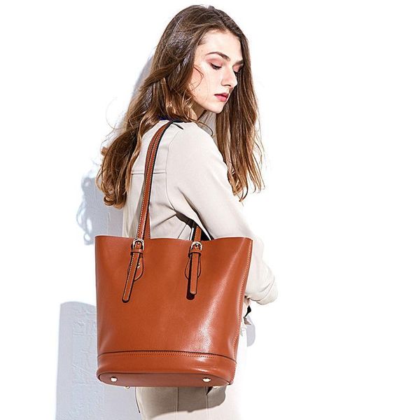 

lucky2019 cowhide woman bucket package ma'am single shoulder leisure time bag handbag