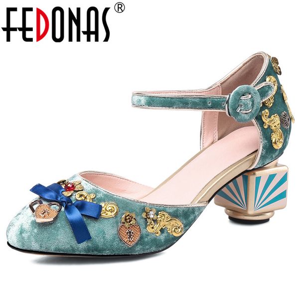 

fedonas metal flowers women flock pumps spring summer buckle mary janes high heels prom party shoes woman big size shoes, Black
