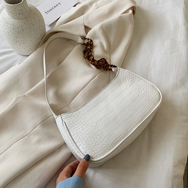 

crocodile pattern leather women 2020 handbags acrylic chains shoulder bags lady wrist handbags pu ladies messenger bags