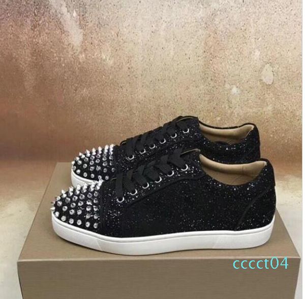 

popular designer low spikes junior sneakers with rivets black shiny leather red bottom shoes men,women outdoor trainer size 35-46 ct04
