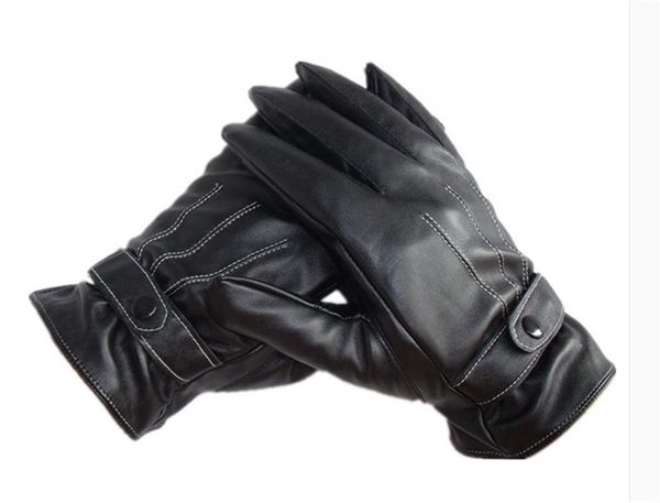 

men' luxurious pu leather winter driving warm gloves cashmere tactical gloves black drop shipping high quality, Blue;gray