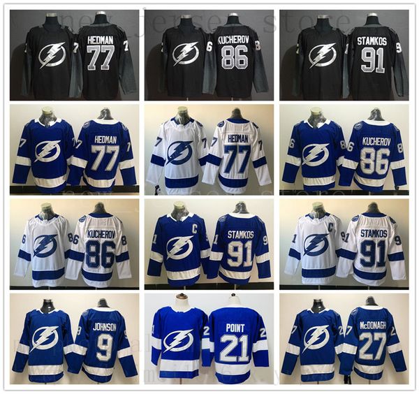 

2019 new black alternate tampa bay lightning hockey 77 victor hedman 21 brayden point 86 nikita kucherov 91 teven tamko jer ey all tar