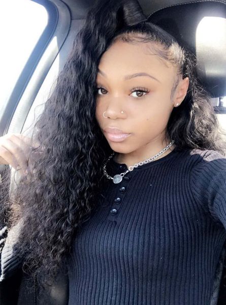 

140g long remy ponytail hairpiece wraps around kinky curly drawstring ponytail soft and comfortable raw virgin human hair double drawn c, Black
