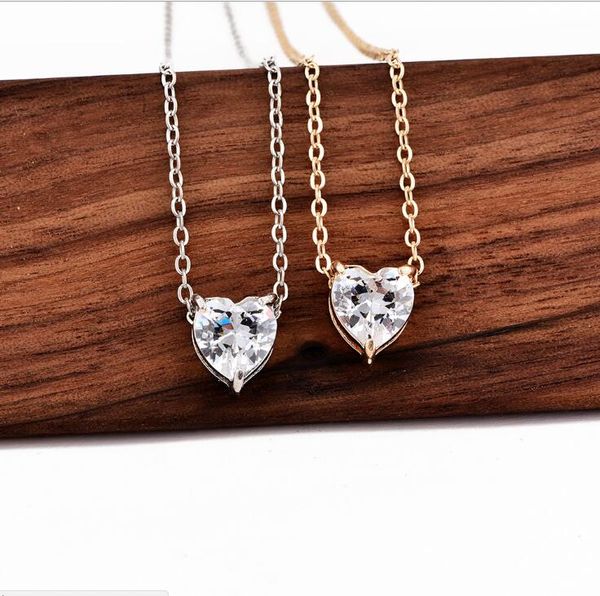 

изысканная мода ювелирные изделия блеск циркон сердце кулон воротник ожерелье дамы ожерелье пара ювелирных изделий подарок, Silver