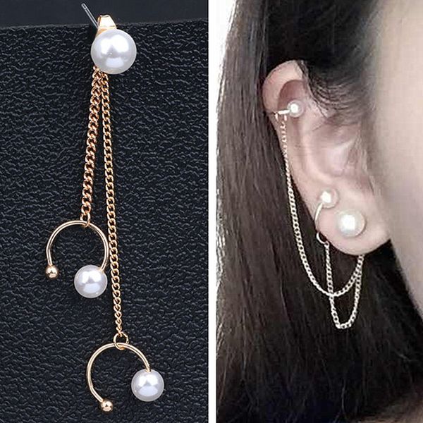 

1pcs stud earrings for women simulated pearls long tassel bijoux fashion jewelry brincos earing pendientes mujer 2018 hot, Golden
