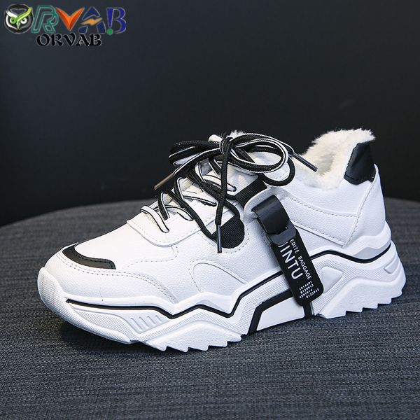 

2019 shoes winter warm platform woman snow boots plush female casual sneakers autumn faux suede leather female shoes snowboots, Black