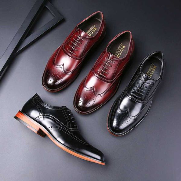 

men casual business wedding formal dress genuine leather brogue shoes carving bullock shoe big size sneakers chaussure femme man, Black