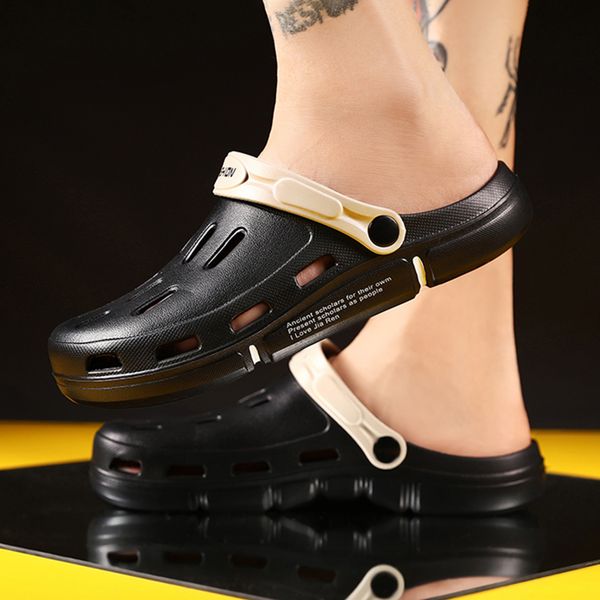 

summer sandals for men outdoor casual sandals hole shoes man breathable beach and slippers shoes slides soft bottom, Black