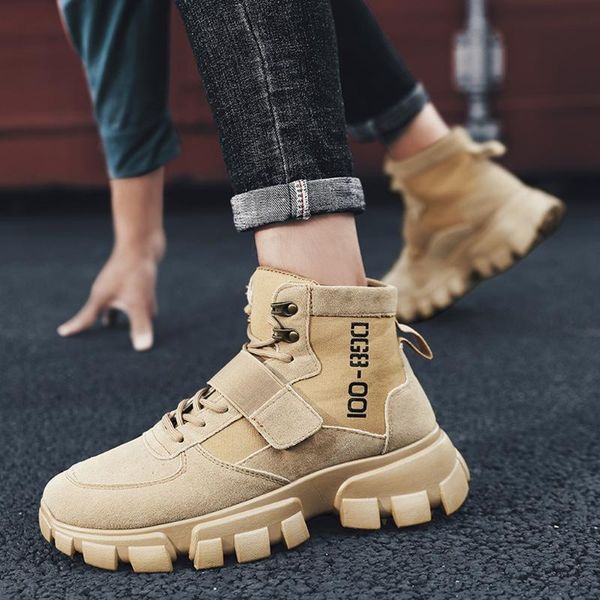 

retro winter boots men high-casual boots wild thick-soled tooling shoes slip-on thick heel g3, Black
