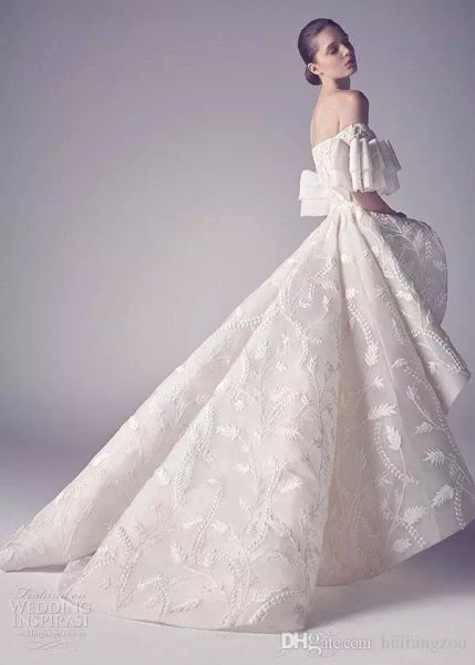 

off shoulder ivory wedding dress pants suits backless bridal gown sweep train robes de vestidos de novia, White