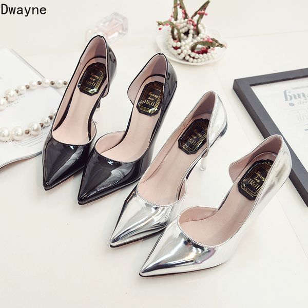 

new europe and america 10cm pointed high heels fine with shallow mouth comfortable black patent leather work shoes