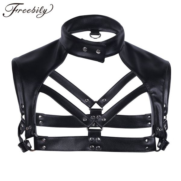 

mens lingerie adjustable body chest harness costume faux leather bondage harness fetish bondage restraints for male, Red;black