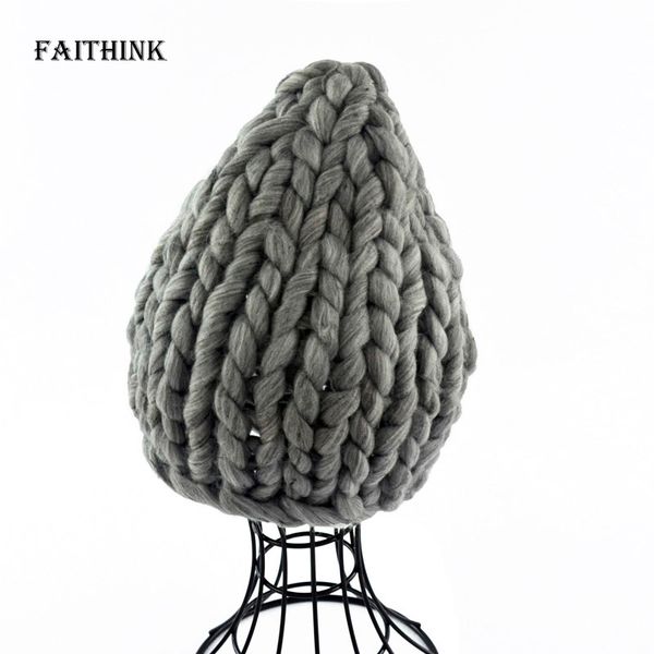 

faithink] fashion new thick knitted winter warm beanie cap hat solid brand braided hat for boy and girl, Blue;gray