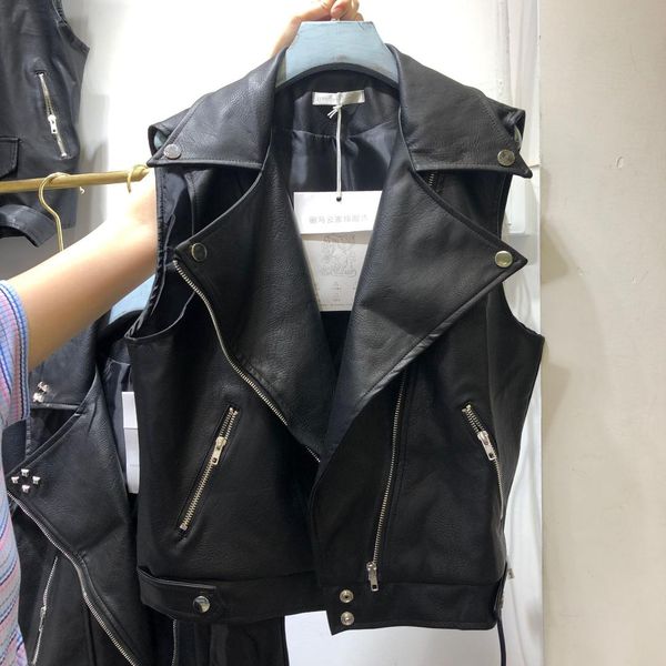 

fall slim black leather jacket sleeveless jackets women new pu leather vest coat female ladies short locomotive jacket